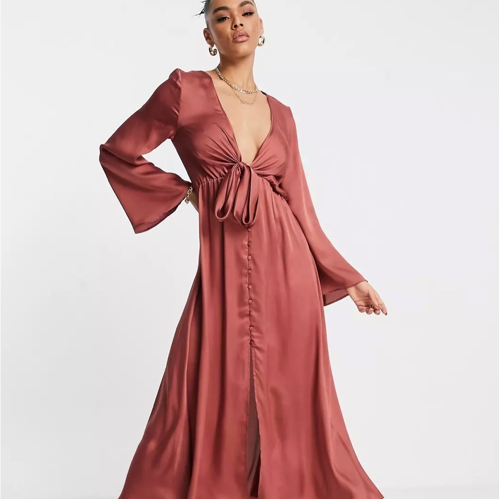 Asos Rust Satin Midi Dress